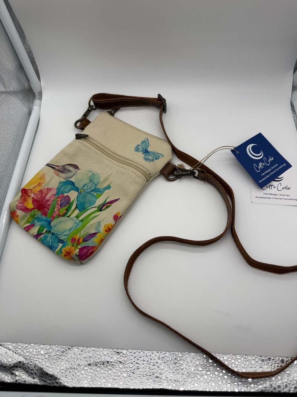 Cottn Curls Canvas Floral Butterfly Crossbody Cell Phone Purse